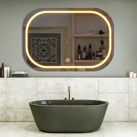 Modern Design LED Curved Rectangle Shaped Bathroom Mirror - Decor Mantra 