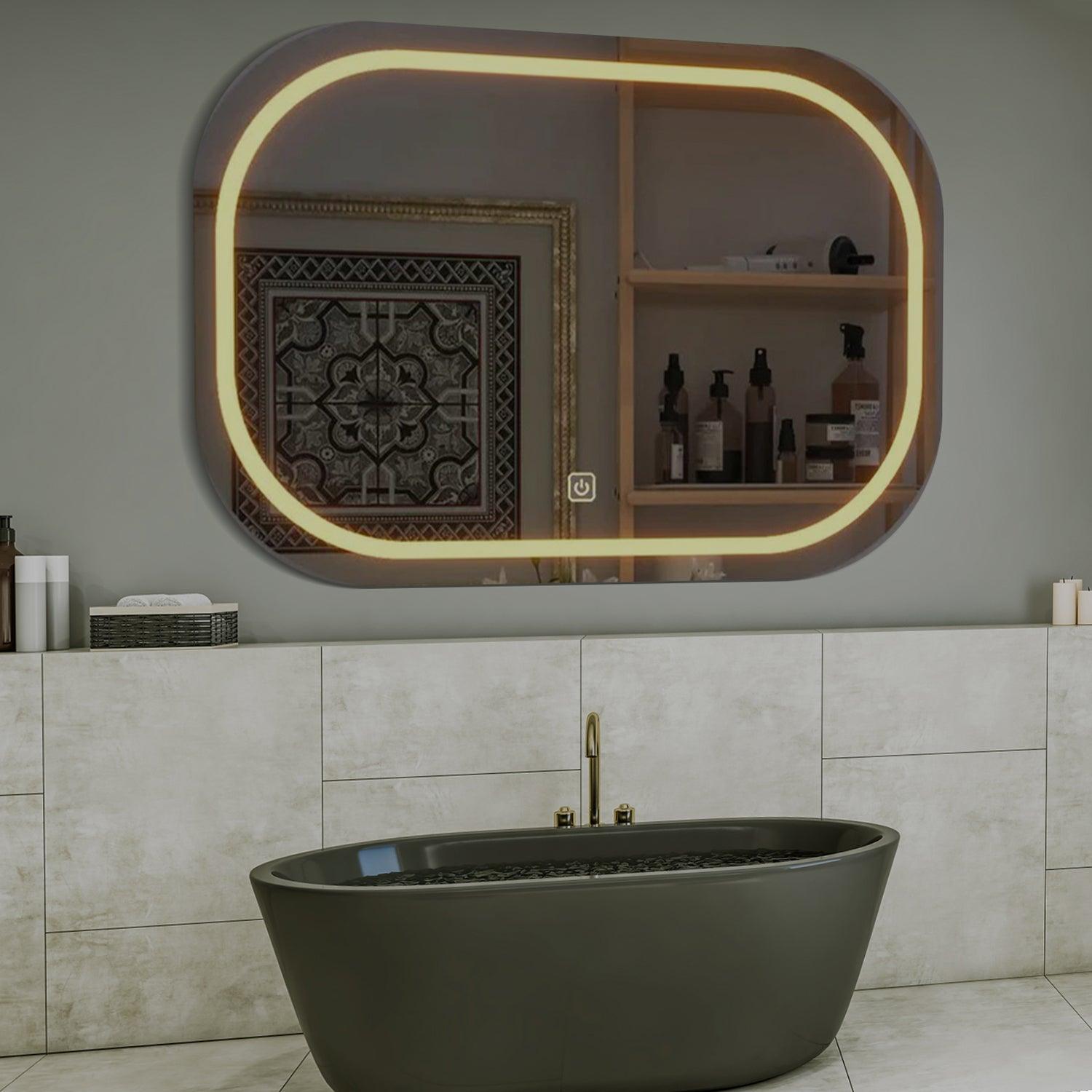 Modern Design LED Curved Rectangle Shaped Bathroom Mirror - Decor Mantra 