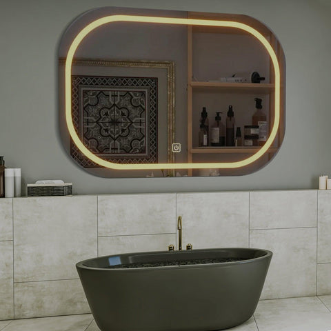 Modern Design LED Curved Rectangle Shaped Bathroom Mirror - Decor Mantra 