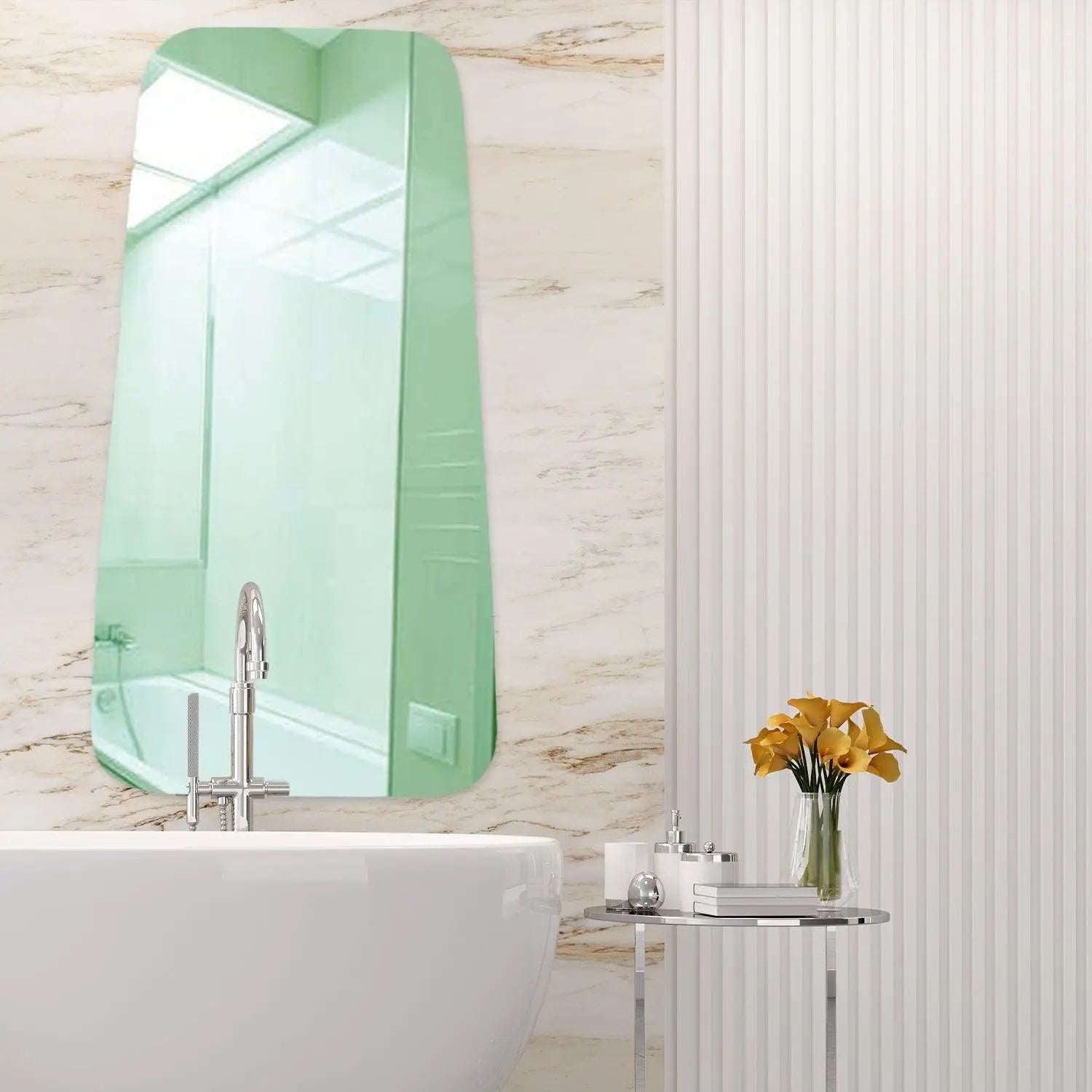 Scandinavian Frameless Beveled Tapered Shape Wall Mirror - Decor Mantra 