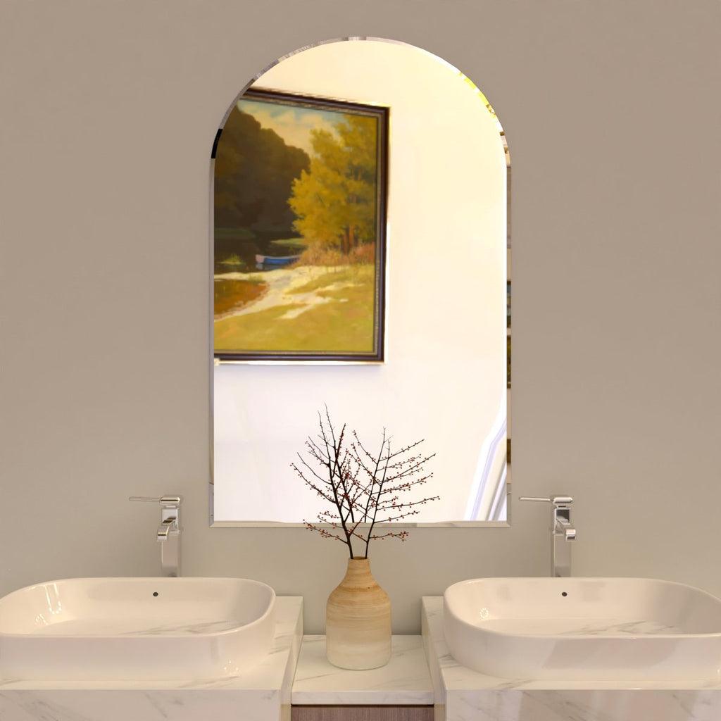 Scandinavian Frameless Arched Shaped Beveled Bathroom Wall Mirror - Decor Mantra 