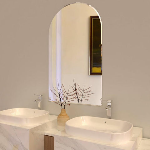 Scandinavian Frameless Arched Shaped Beveled Bathroom Wall Mirror - Decor Mantra 