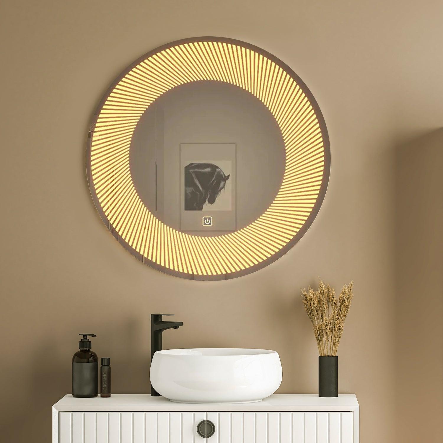 Modern Design Semi-Spiral Round LED Bathroom Wall Mirror - Decor Mantra 