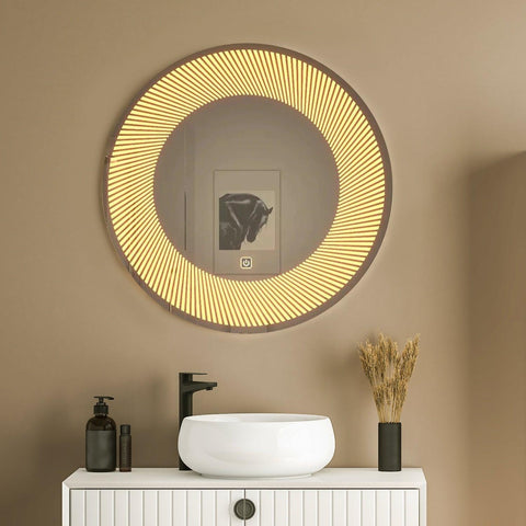 Modern Design Semi-Spiral Round LED Bathroom Wall Mirror - Decor Mantra 