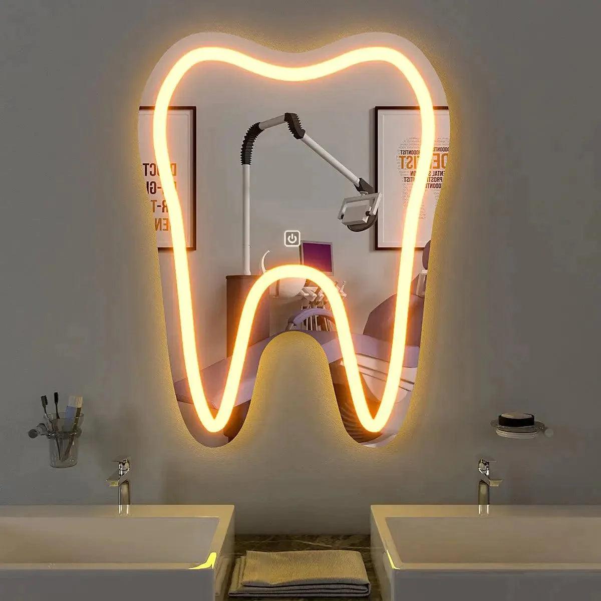 Artistic Tooth Shaped Decorative LED Mirror for Dentist Office - Decor Mantra 