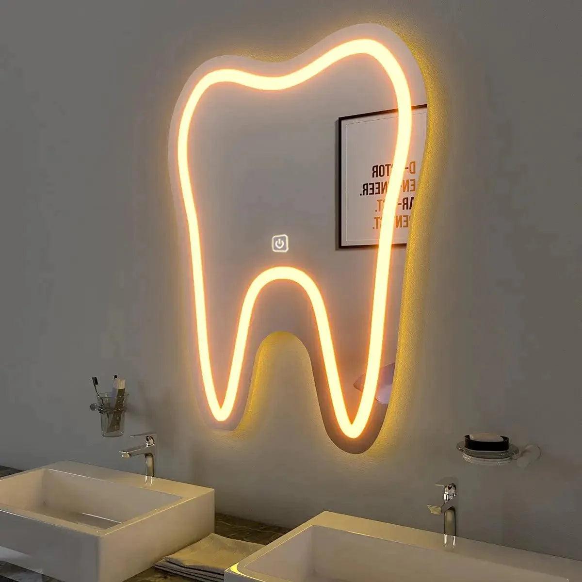 Artistic Tooth Shaped Decorative LED Mirror for Dentist Office - Decor Mantra 