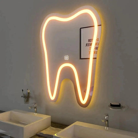 Artistic Tooth Shaped Decorative LED Mirror for Dentist Office - Decor Mantra 