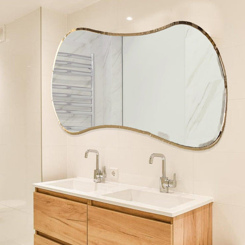 Scandinavian Frameless Beveled Asymmetrical Shape Bathroom Wall Mirror - Decor Mantra 