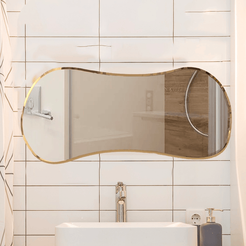 Scandinavian Frameless Beveled Asymmetrical Shape Bathroom Wall Mirror - Decor Mantra 