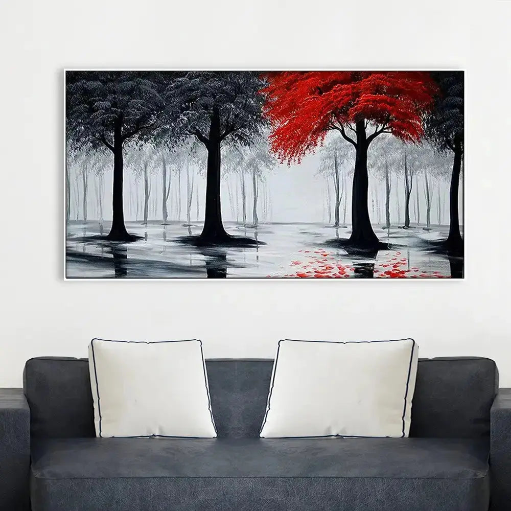 Red and Black Woodland Scene Panoramic Canvas Art AdPrints