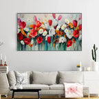 Red and White Tulips Floral Canvas Painting AdPrints