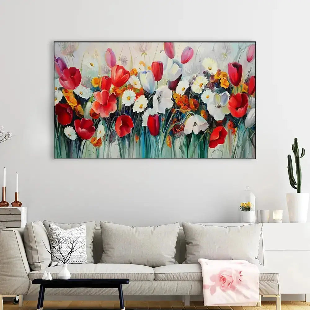 Red and White Tulips Floral Canvas Painting AdPrints