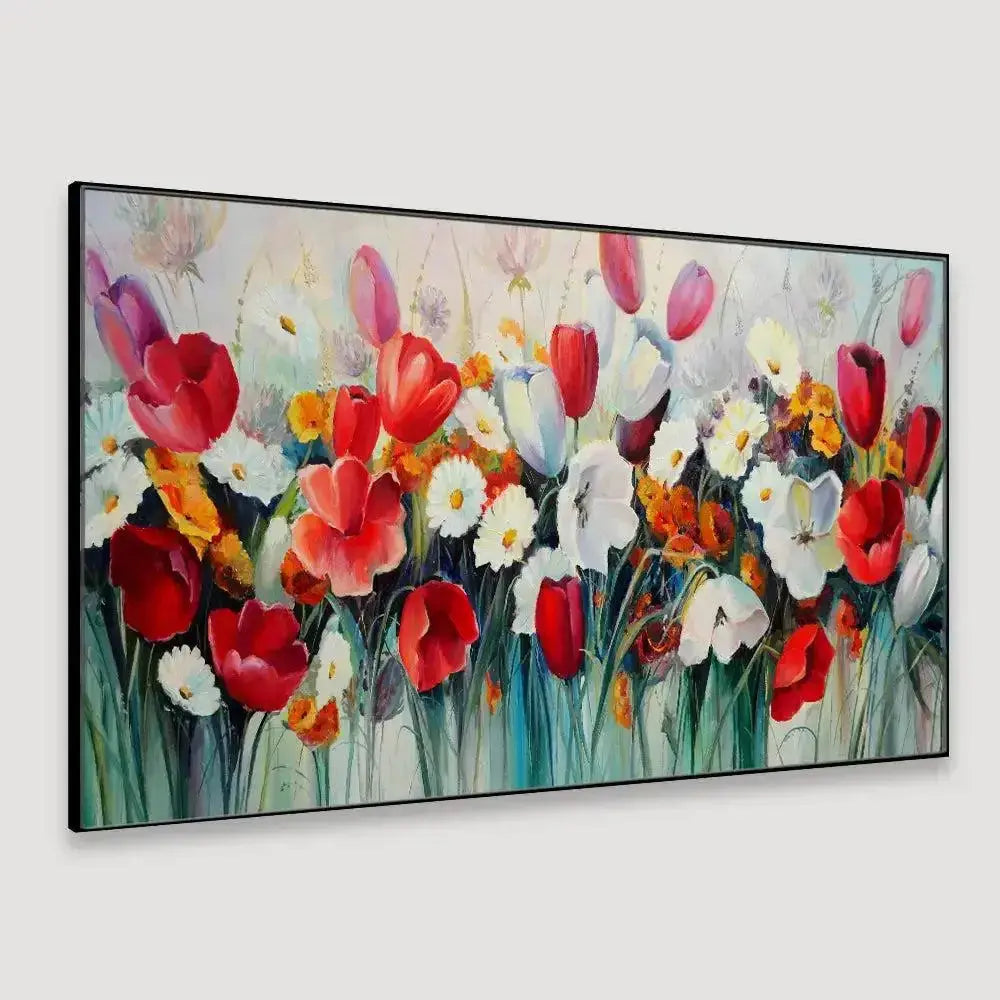 Red and White Tulips Floral Canvas Painting AdPrints