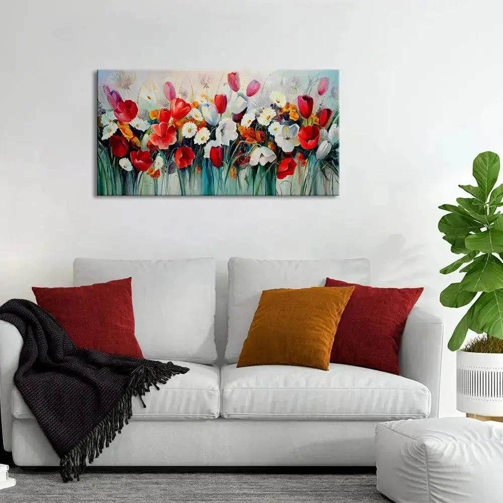 Red and White Tulips Floral Canvas Painting AdPrints