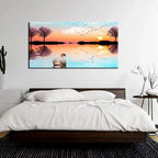 Canvas Painting of a Beautiful Lake Sunrise with a Swan DECORMANTRA