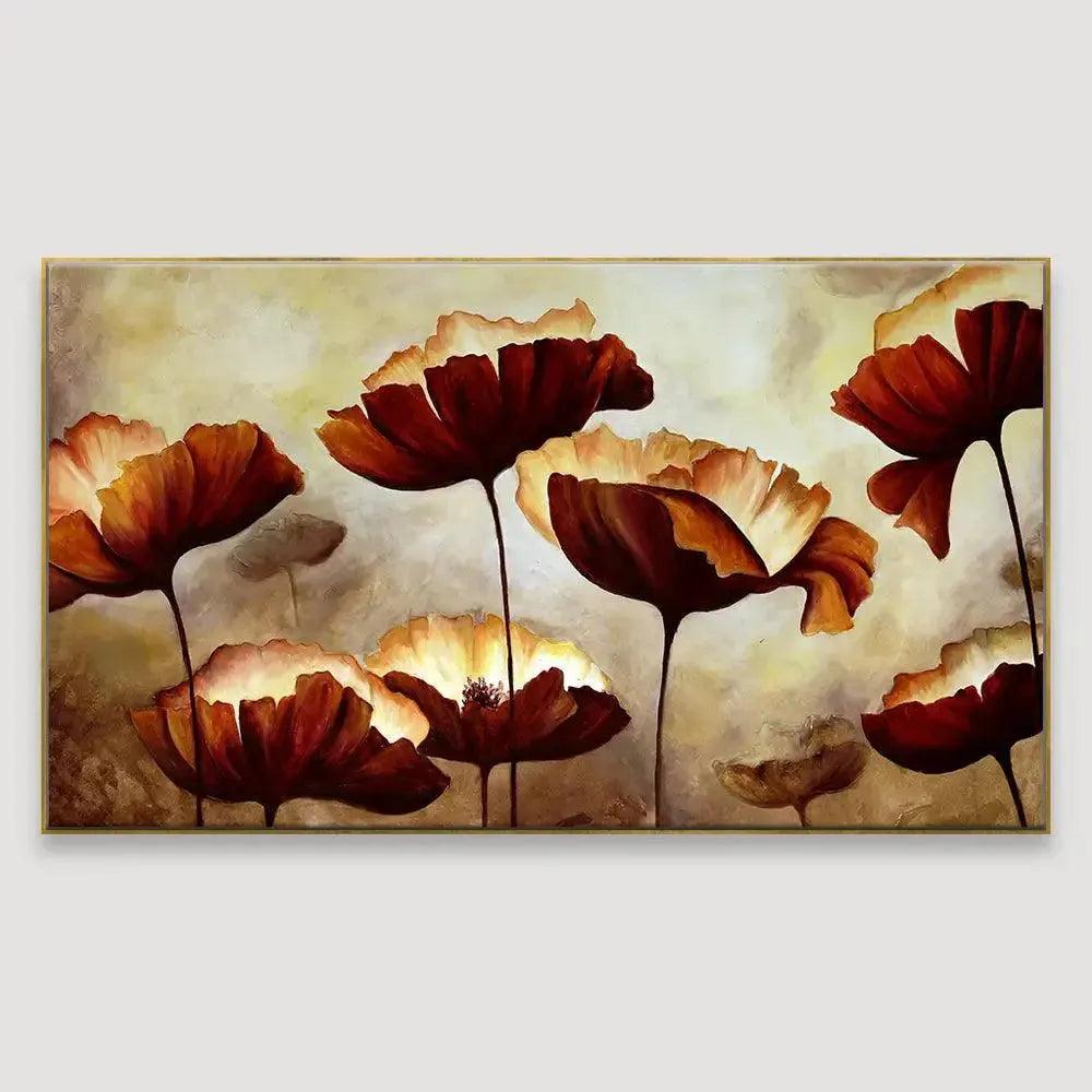 Abstract Design Canvas Painting with Brown Floral Motif - Decor Mantra 