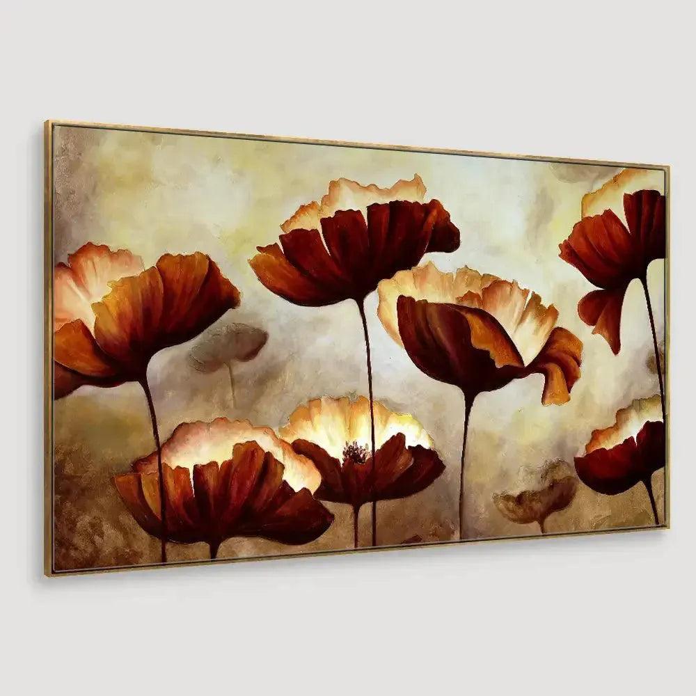 Abstract Design Canvas Painting with Brown Floral Motif - Decor Mantra 