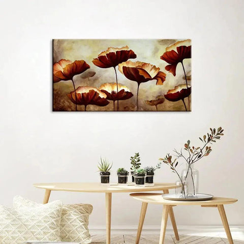 Abstract Design Canvas Painting with Brown Floral Motif - Decor Mantra 
