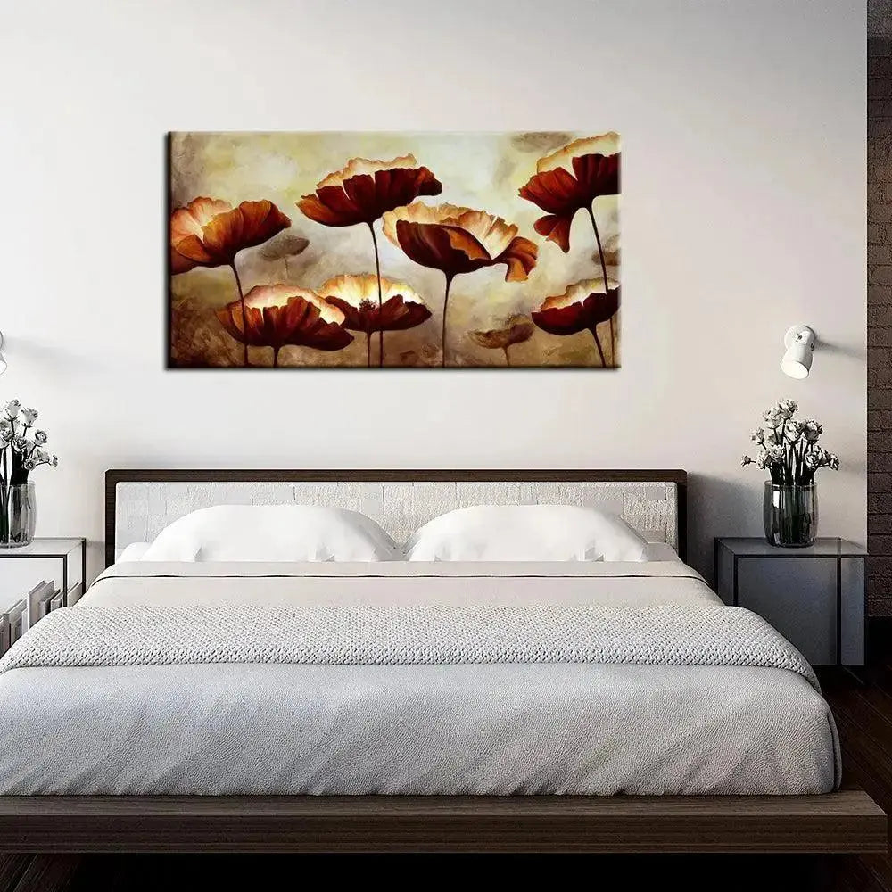 Abstract Design Canvas Painting with Brown Floral Motif - Decor Mantra 