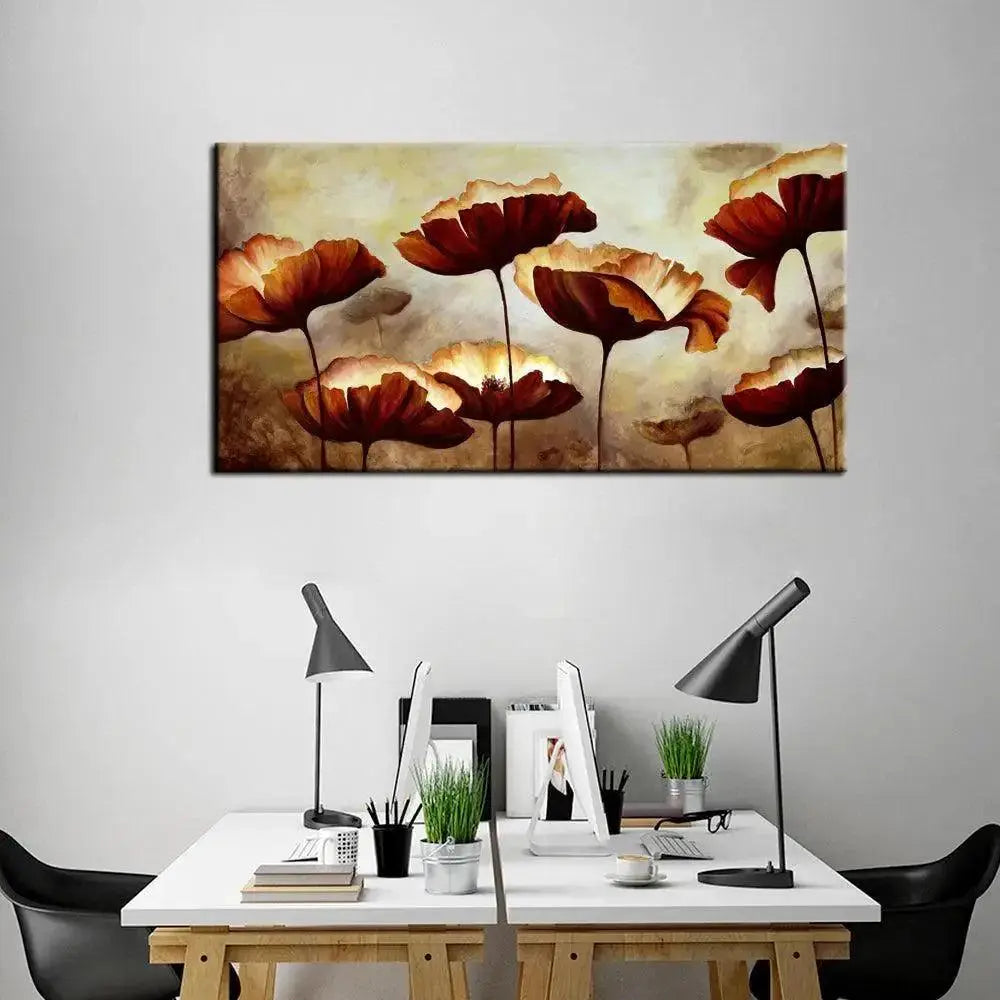 Abstract Design Canvas Painting with Brown Floral Motif - Decor Mantra 