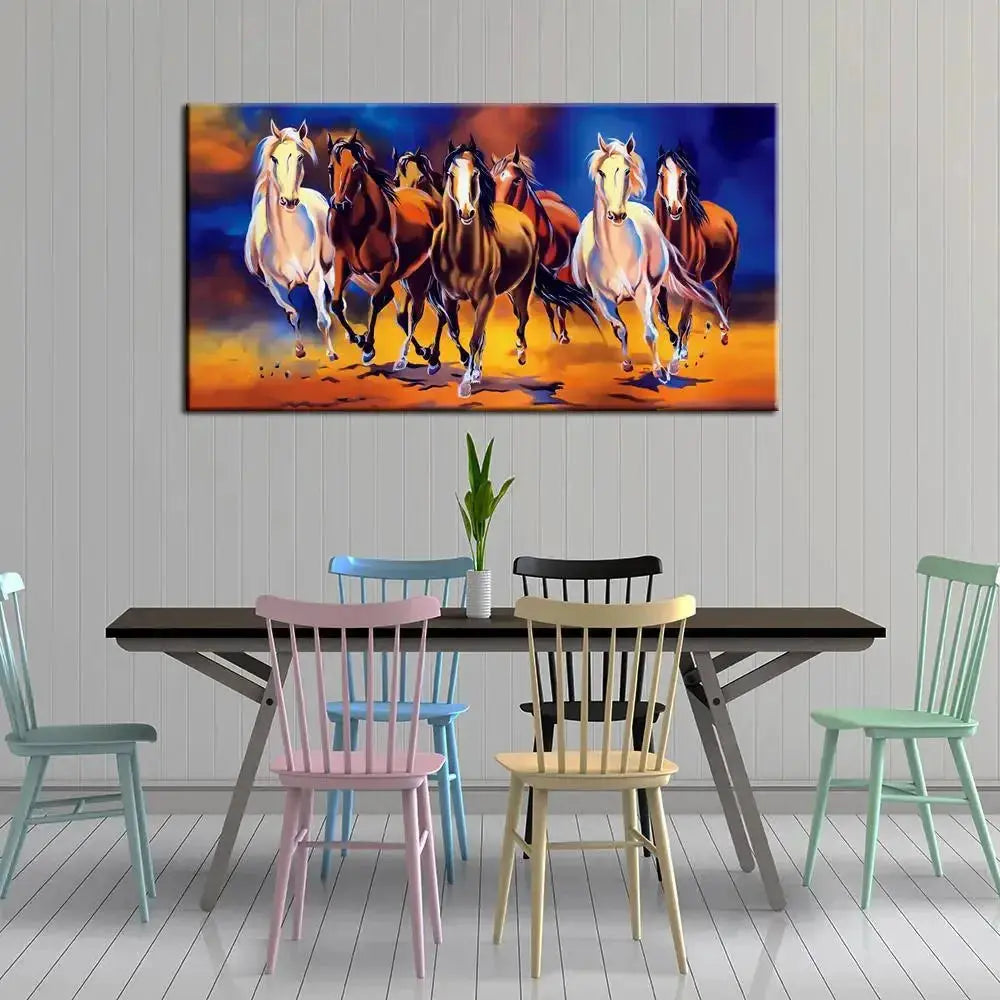 Seven Spirited Horses in Motion Canvas Painting AdPrints