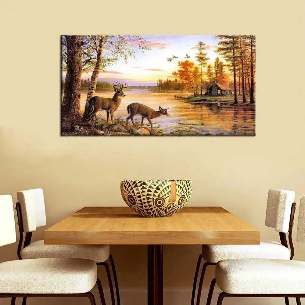 Golden Sunset Lake Panoramic Canvas Painting AdPrints