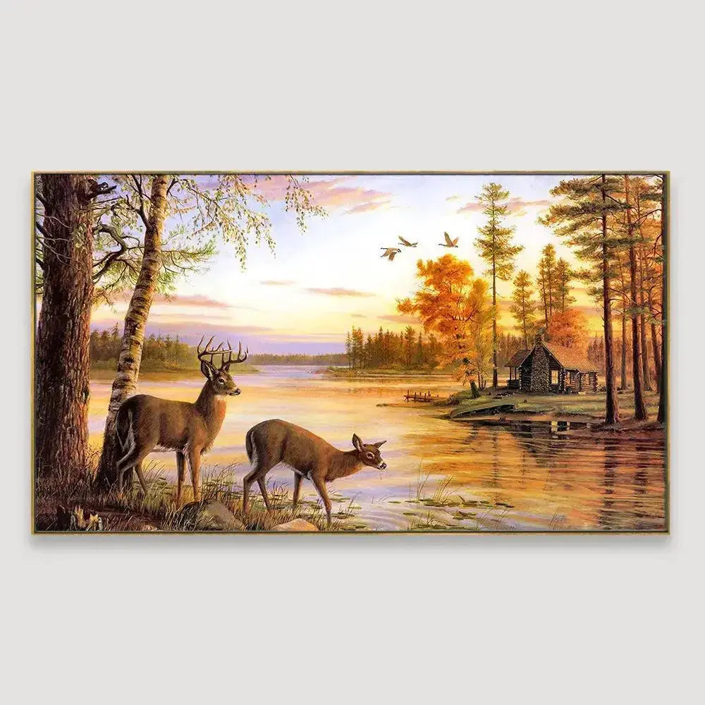 Golden Sunset Lake Panoramic Canvas Painting AdPrints