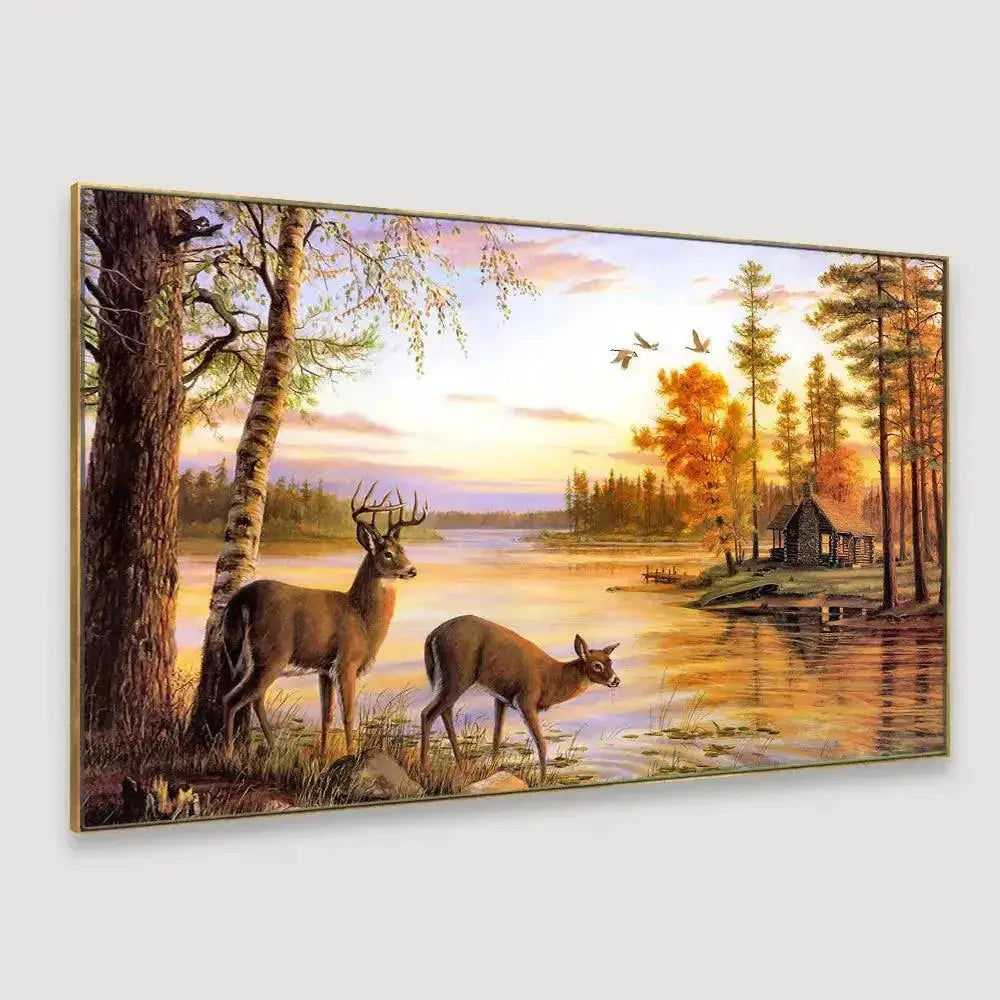 Golden Sunset Lake Panoramic Canvas Painting AdPrints