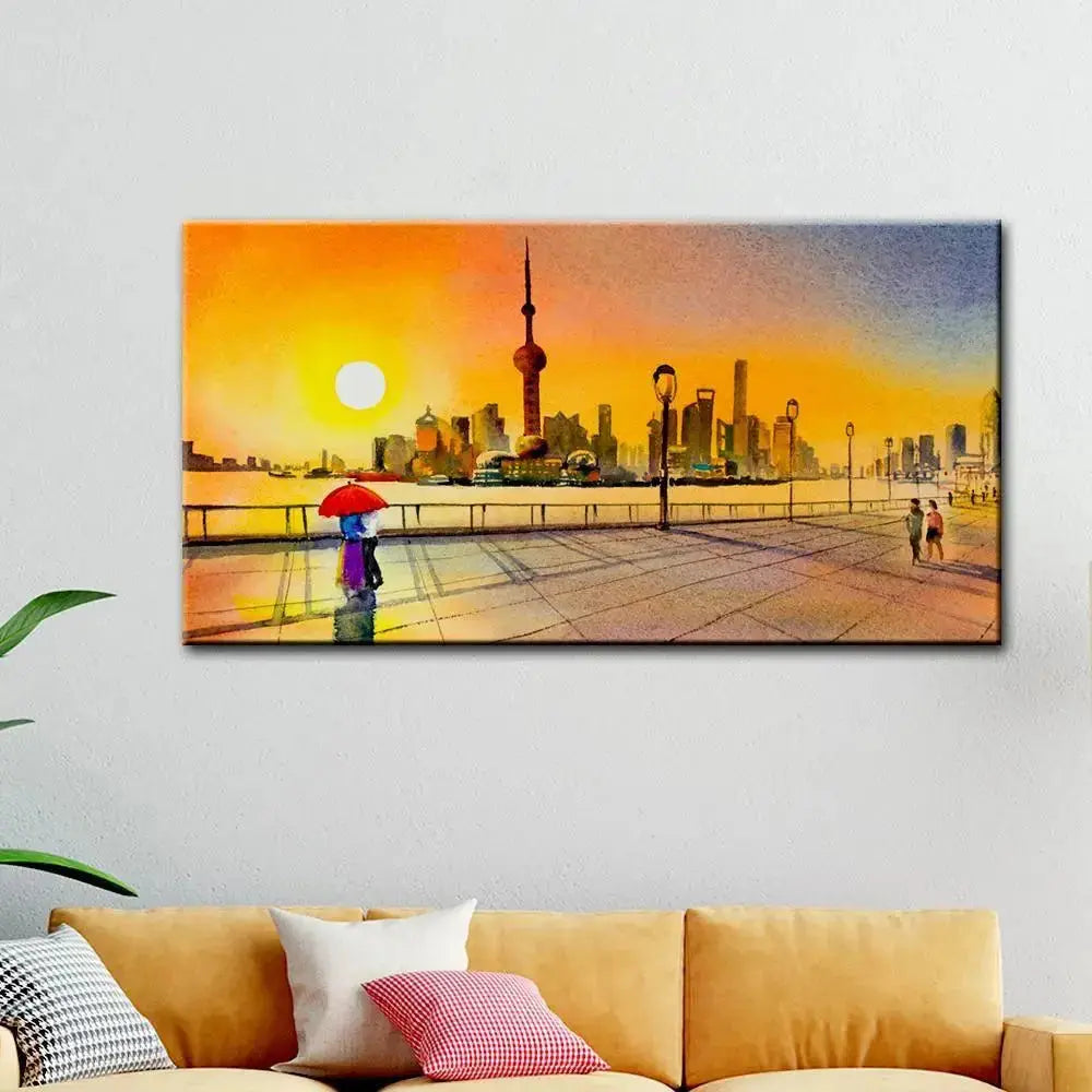 Romantic Couple in Beautiful Landscape Canvas Painting AdPrints