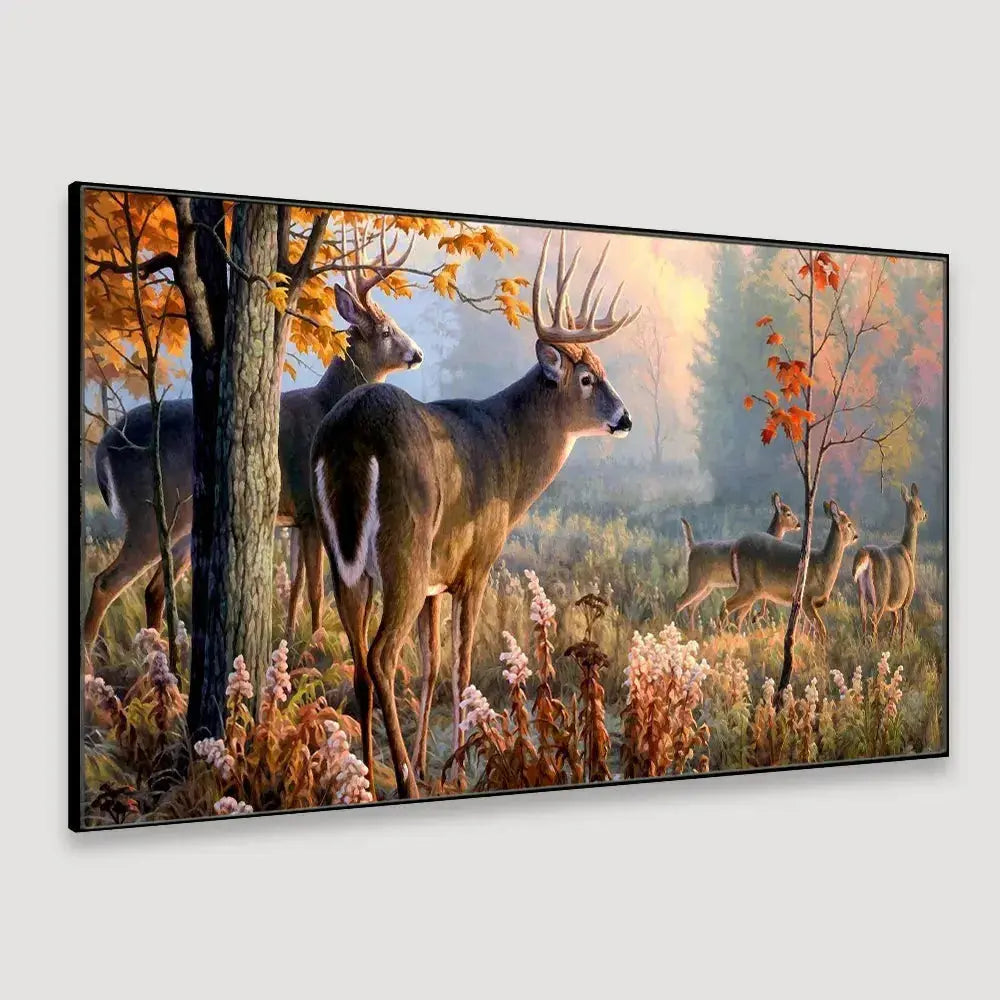 Charming Deer in a Peaceful Forest, Wide-Format Canvas Wall Painting DECORMANTRA