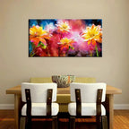 Elegant Panoramic Canvas Painting Showcasing Beautiful Flowers AdPrints