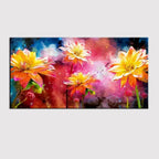 Elegant Panoramic Canvas Painting Showcasing Beautiful Flowers AdPrints