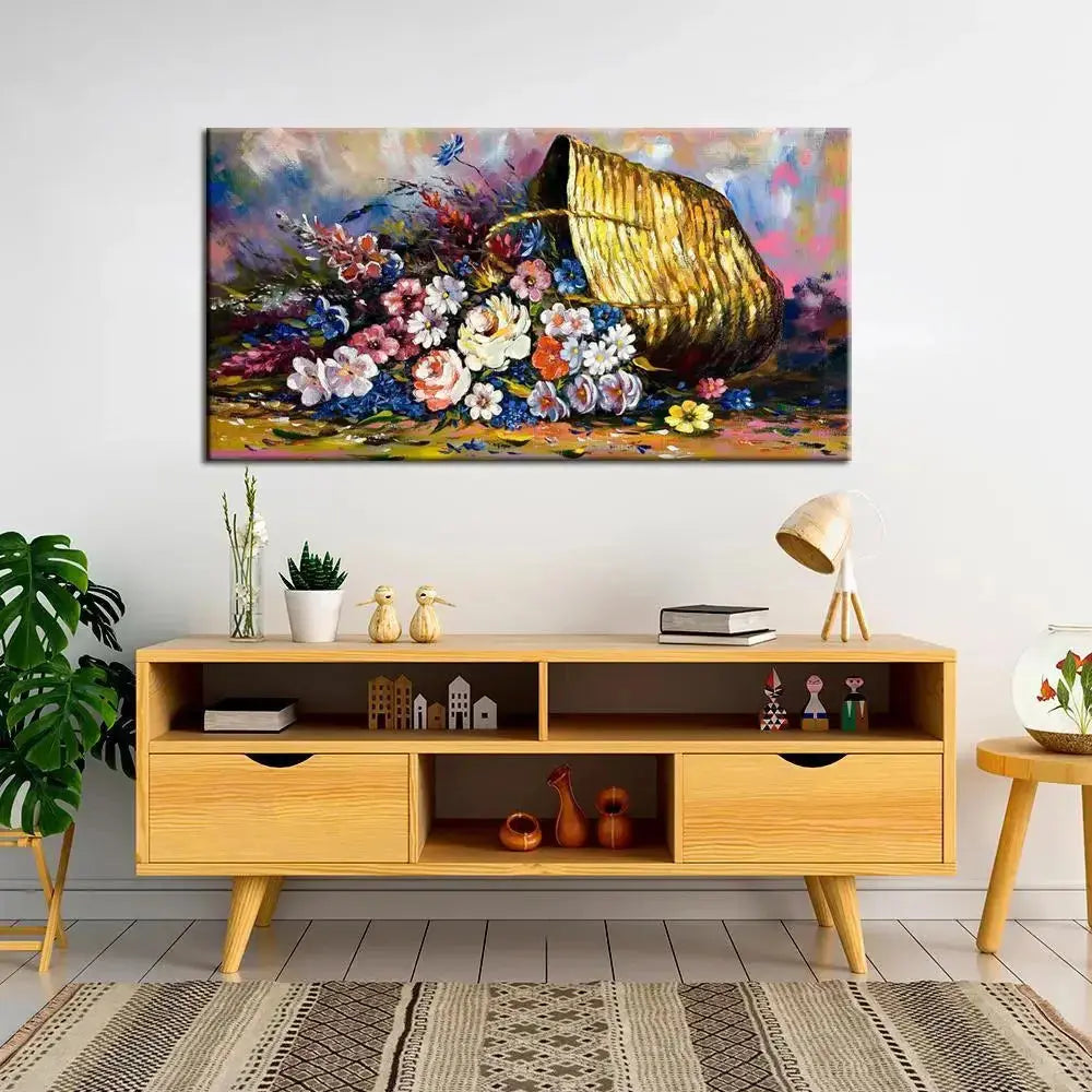 Graceful Large Canvas Painting Displaying Beautiful Flowers in Baskets AdPrints