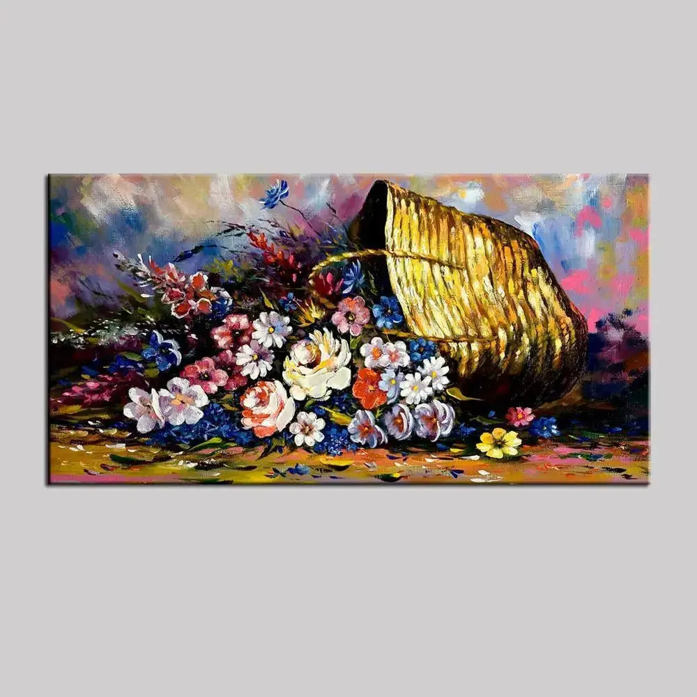 Graceful Large Canvas Painting Displaying Beautiful Flowers in Baskets AdPrints