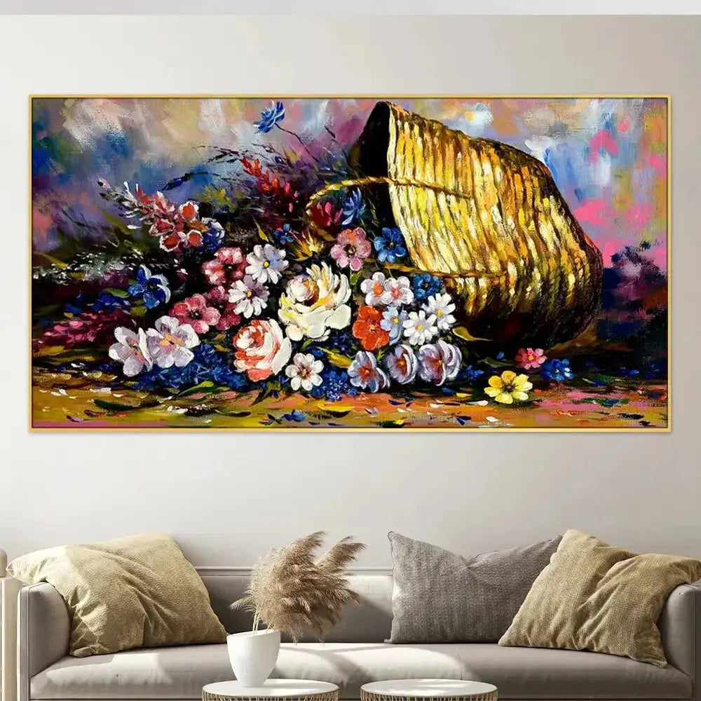 Graceful Large Canvas Painting Displaying Beautiful Flowers in Baskets AdPrints