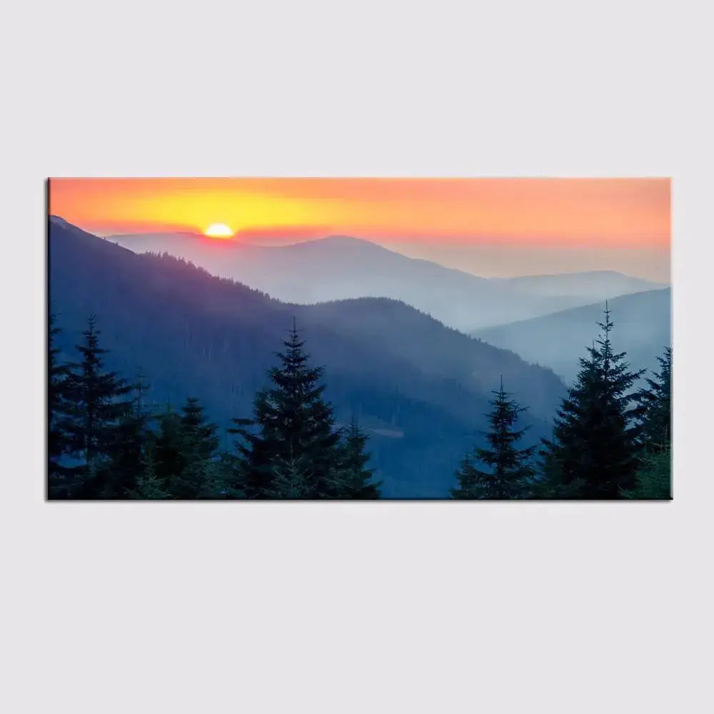 Elegant Panoramic Canvas Painting Showcasing a Spectacular Sunrise AdPrints
