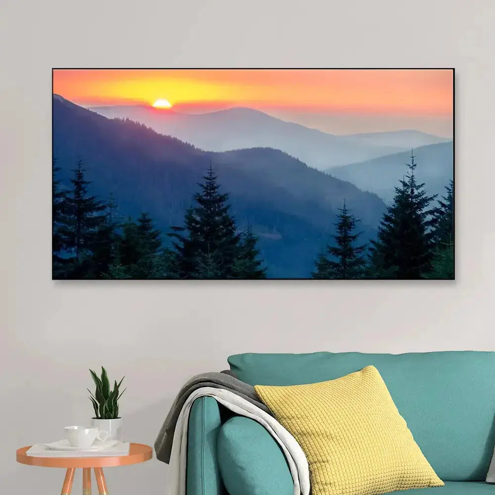 Elegant Panoramic Canvas Painting Showcasing a Spectacular Sunrise AdPrints