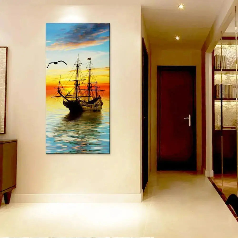 Canvas Wall Painting of a Boat at Sunrise AdPrints