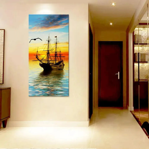 Canvas Wall Painting of a Boat at Sunrise