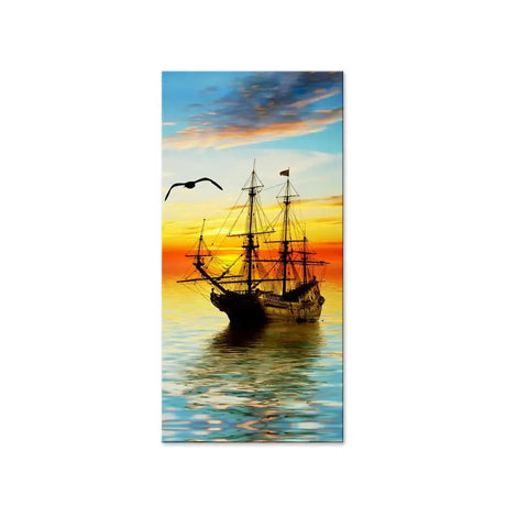 Canvas Wall Painting of a Boat at Sunrise