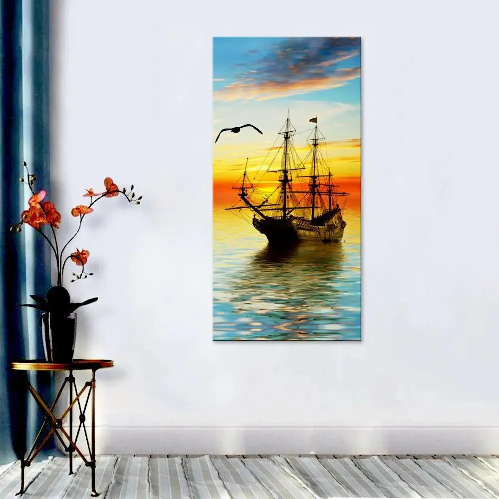 Canvas Wall Painting of a Boat at Sunrise