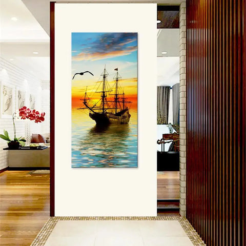 Canvas Wall Painting of a Boat at Sunrise