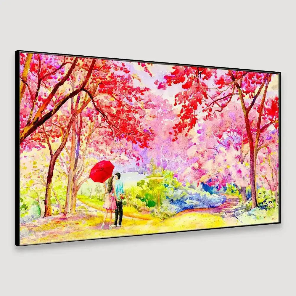 Canvas Printed Painting of a Couple in a Beautiful Autumn Garden AdPrints