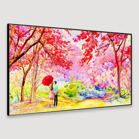 Canvas Printed Painting of a Couple in a Beautiful Autumn Garden