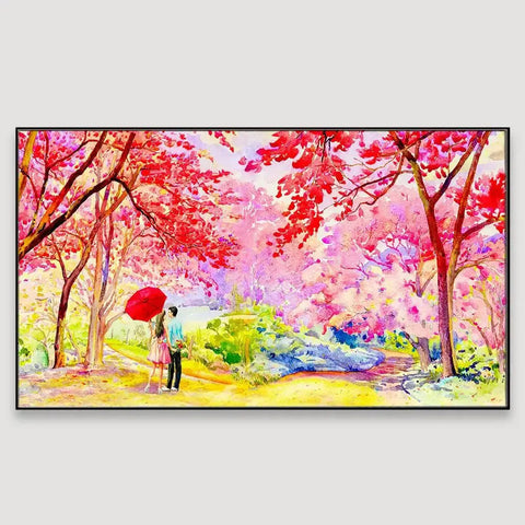 Canvas Printed Painting of a Couple in a Beautiful Autumn Garden