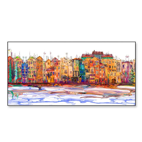 Colorful Isolated Town in a Panoramic Framed Wall Painting