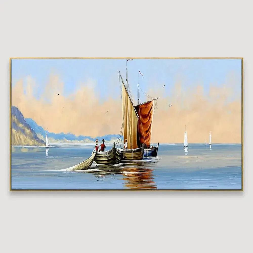 Canvas Wall Art of a Fisherman in Ocean Scenery - Decor Mantra 