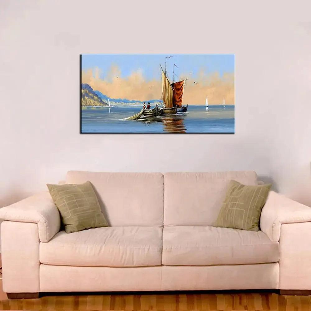 Canvas Wall Art of a Fisherman in Ocean Scenery - Decor Mantra 