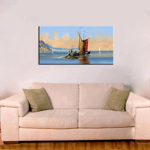 Canvas Wall Art of a Fisherman in Ocean Scenery - Decor Mantra 