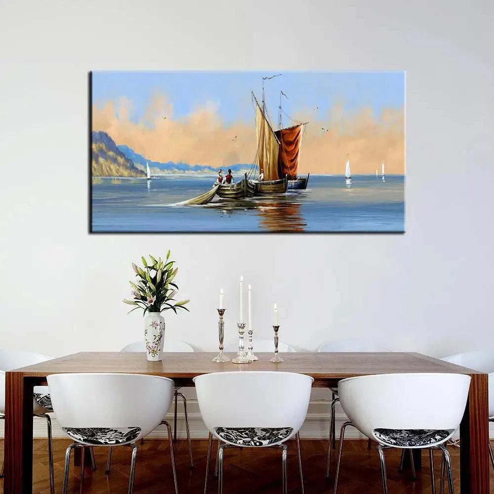 Canvas Wall Art of a Fisherman in Ocean Scenery - Decor Mantra 